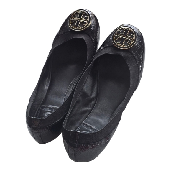 Tory Burch Caroline Ballet Flats 6M Black Women Naplak Elastic Patent Leather - Picture 3 of 14
